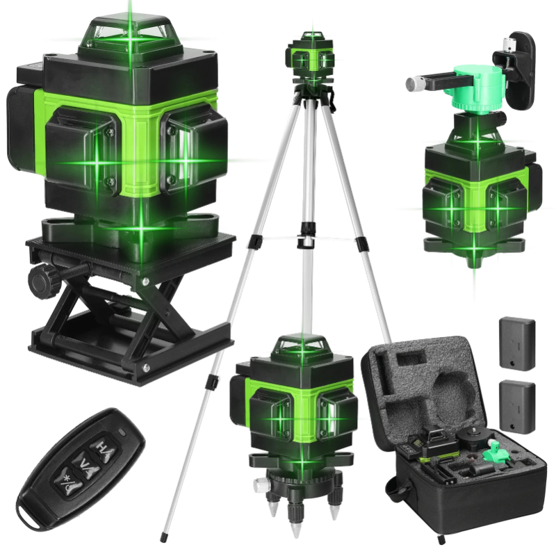 Laser Level Rotary - ขาตั้งกล้อง/เครื่องวัดระดับเลเซอร์ 16 เส้น เลเซอร์ระดับมืออาชีพ เส้นสีเขียว ปรับระดับอัตโนมัติ